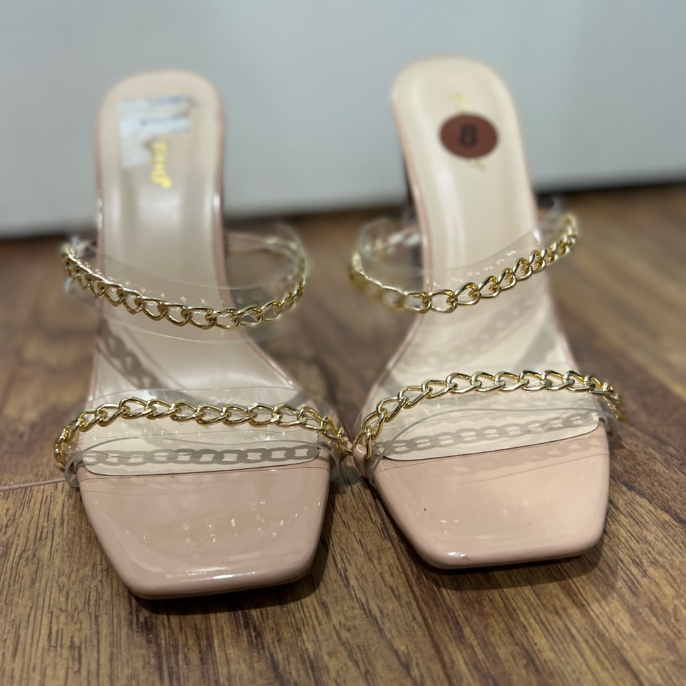 Clear and gold chains heels